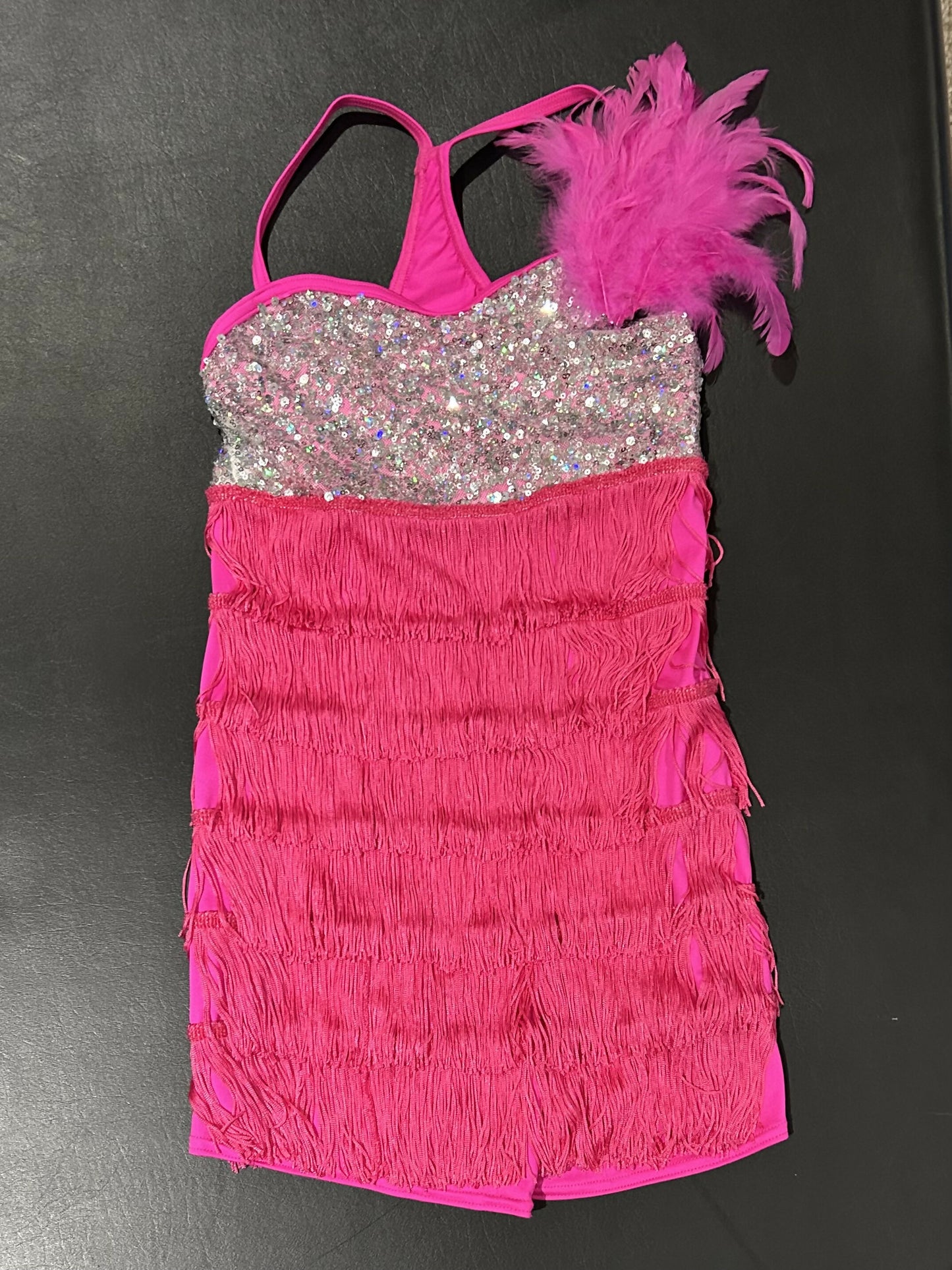 Pink fringe jazz costume