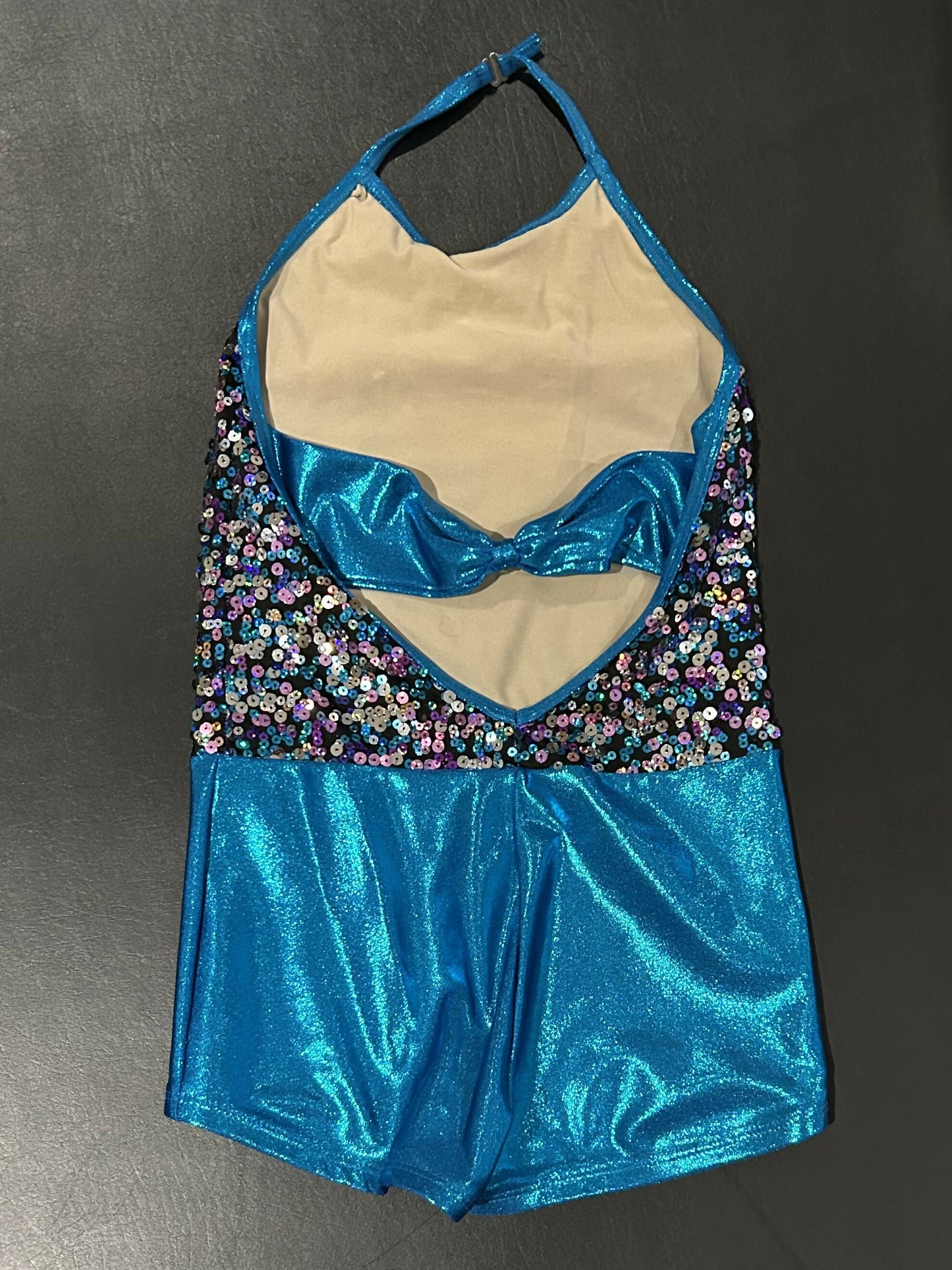 Aqua/purple/silver sequin jazz costume