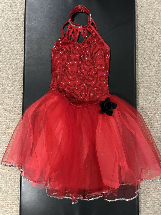 Red sparkly bodysuit with red ballet tutu