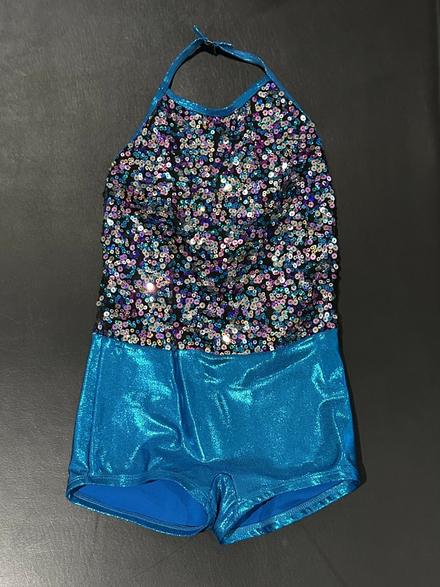 Aqua/purple/silver sequin jazz costume