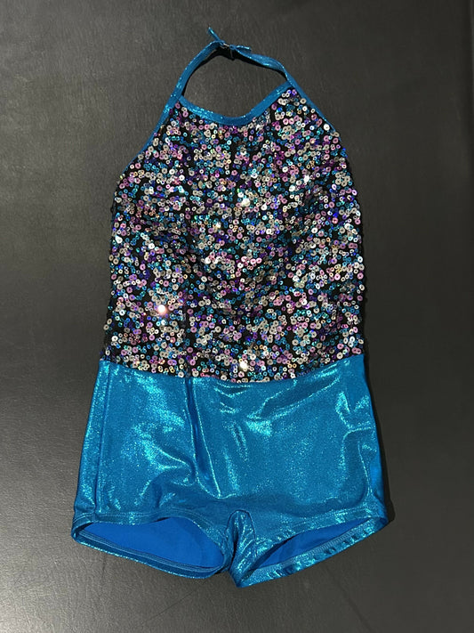 Aqua/purple/silver sequin jazz costume